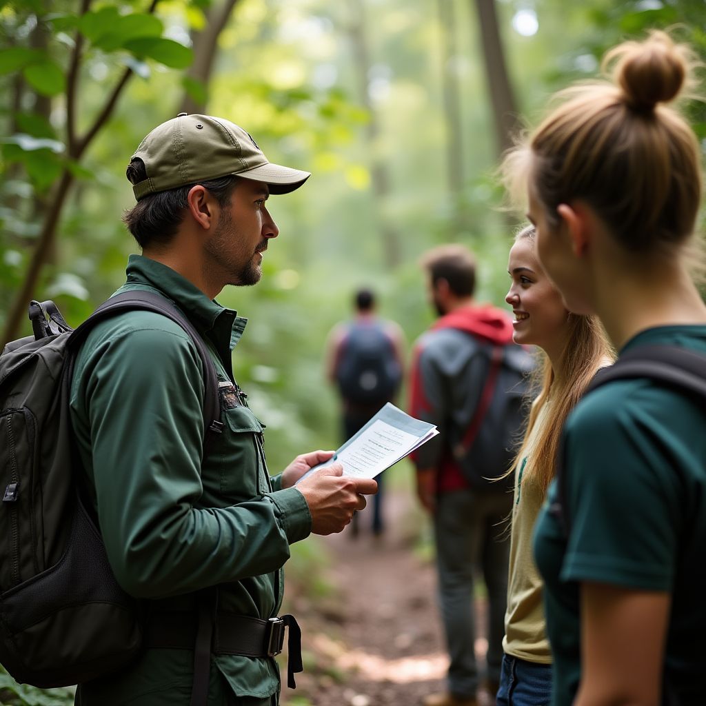 Guide explaining flora to hikers